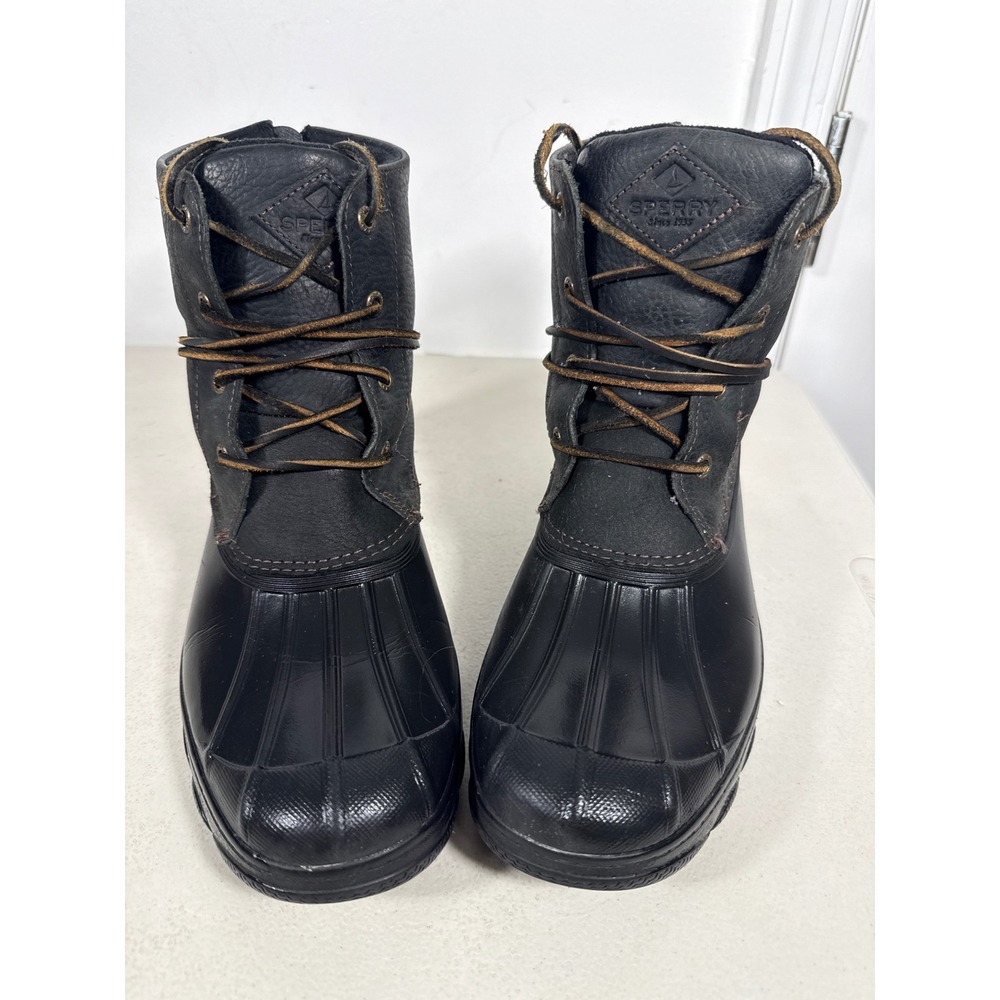 Sperry Saltwater Duck Boots Womens Black Leather Rubber Waterproof Rain Boots 11